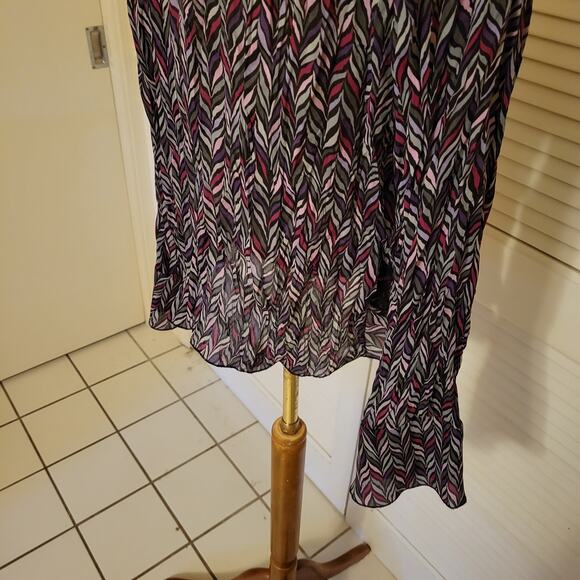 Y2K ruffle front chevron poet blouse Dress Barn black lace trim size large - Picture 6 of 8